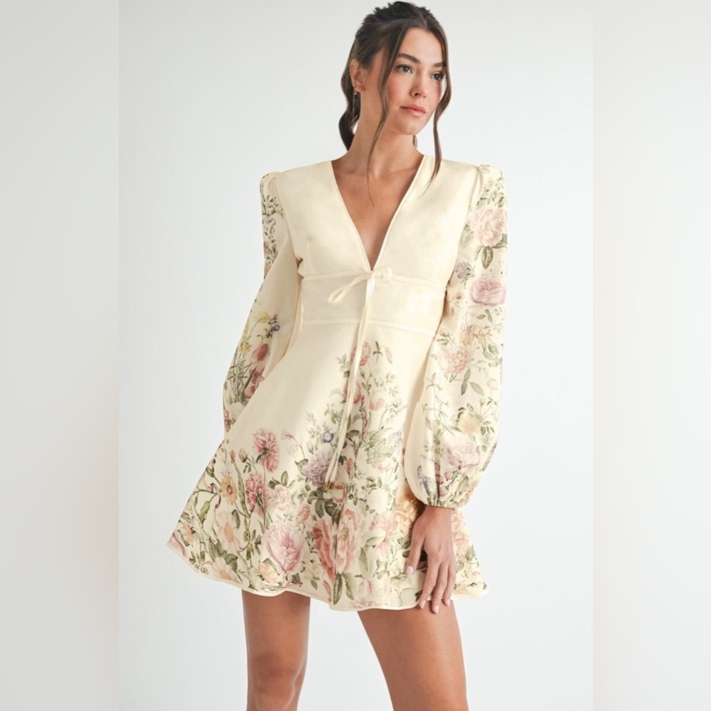 Long Sleeve Floral V-Neck Mini Dress - EB Luxe